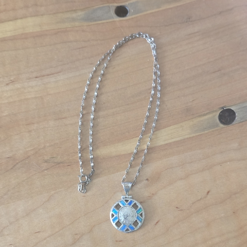 Silver Blue Crystal Pendant Necklace #2
